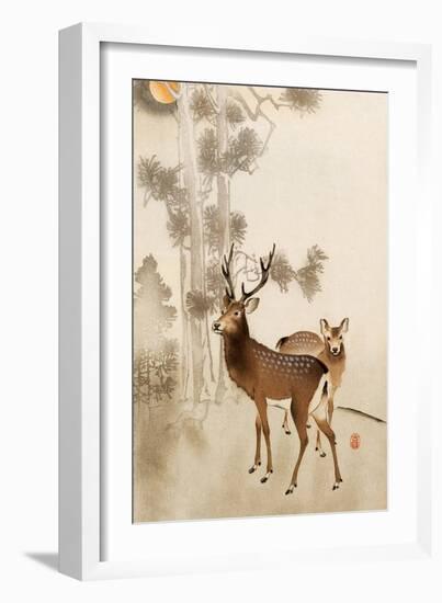 Two Deer, Pine and Moon-Koson Ohara-Framed Giclee Print