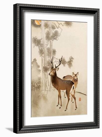 Two Deer, Pine and Moon-Koson Ohara-Framed Giclee Print