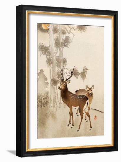 Two Deer, Pine and Moon-Koson Ohara-Framed Giclee Print