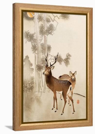 Two Deer, Pine and Moon-Koson Ohara-Framed Premier Image Canvas