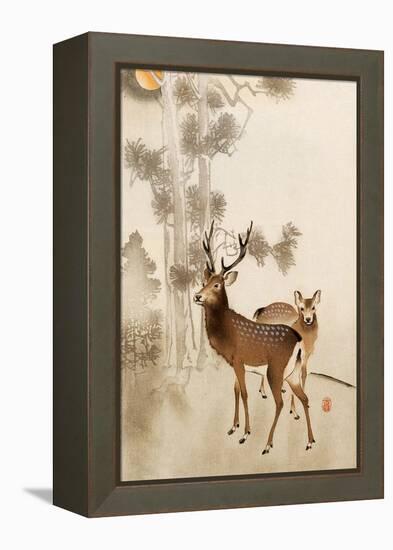 Two Deer, Pine and Moon-Koson Ohara-Framed Premier Image Canvas