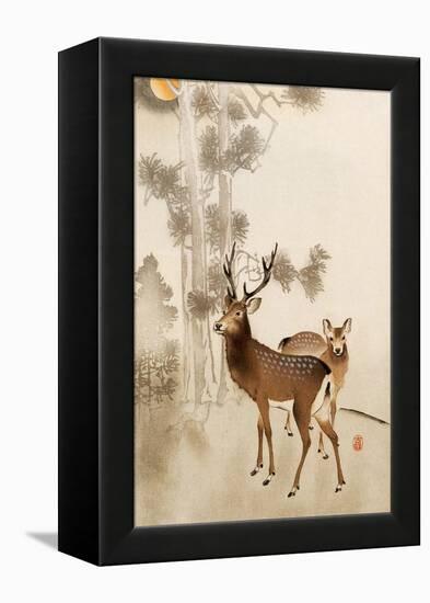 Two Deer, Pine and Moon-Koson Ohara-Framed Premier Image Canvas