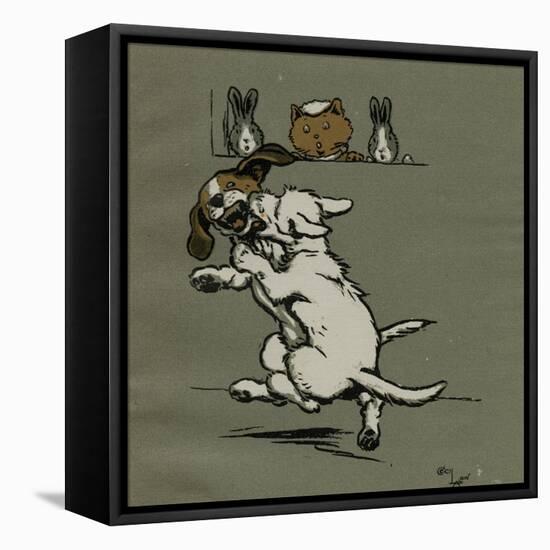 Two Dogs Fighting Outside Tabitha's House-Cecil Aldin-Framed Stretched Canvas