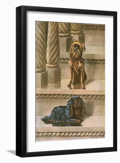 Two Dogs on a Staircase-null-Framed Art Print