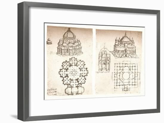 Two drawings of churches, c1472-c1519 (1883)-Leonardo Da Vinci-Framed Giclee Print