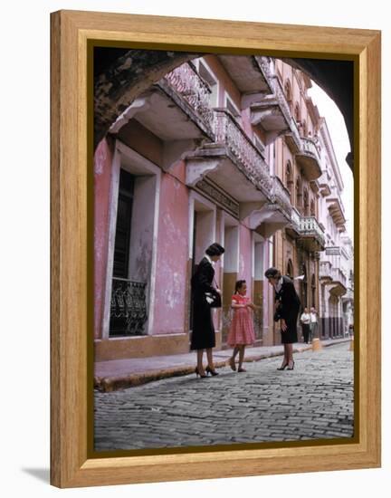 Two Eastern Airlines Stewardesses Talking to Native Girl on Street-null-Framed Premier Image Canvas