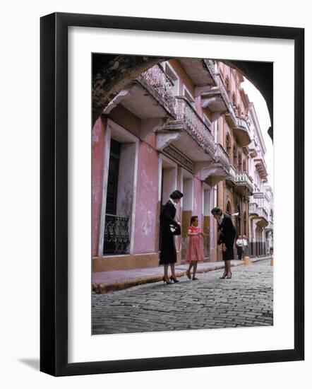 Two Eastern Airlines Stewardesses Talking to Native Girl on Street-null-Framed Photographic Print