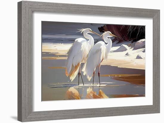 Two Egrets on the beach I-Vivienne Dupont-Framed Art Print