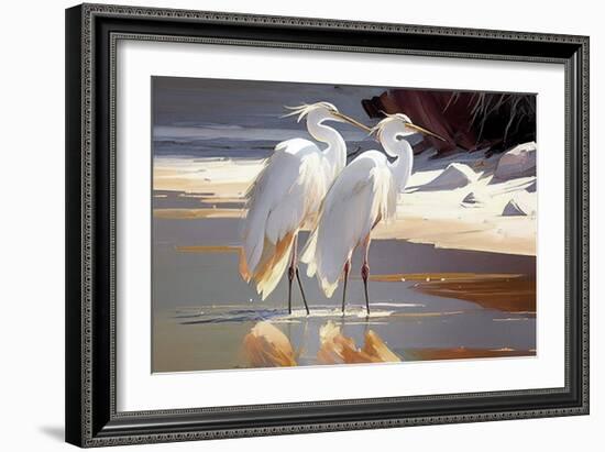 Two Egrets on the beach I-Vivienne Dupont-Framed Art Print