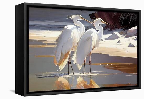 Two Egrets on the beach I-Vivienne Dupont-Framed Stretched Canvas
