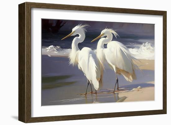 Two Egrets on the beach-Vivienne Dupont-Framed Art Print