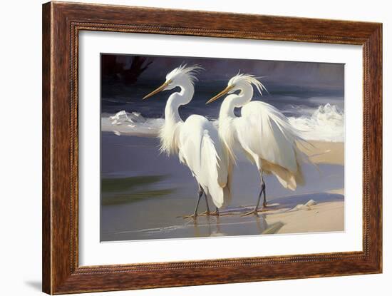 Two Egrets on the beach-Vivienne Dupont-Framed Art Print