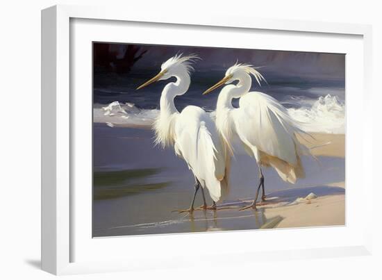 Two Egrets on the beach-Vivienne Dupont-Framed Art Print