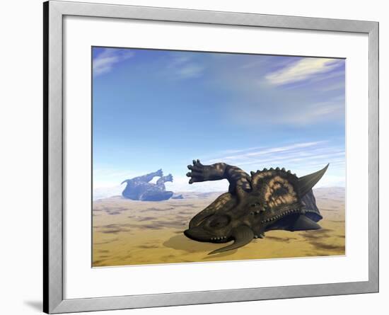 Two Einiosaurus Dinosaurs Dead in the Desert Because of Lack of Water-Stocktrek Images-Framed Art Print