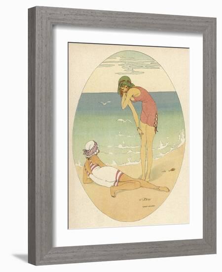 Two Elegant Danish Bathers Relaxing on the Beach-null-Framed Art Print