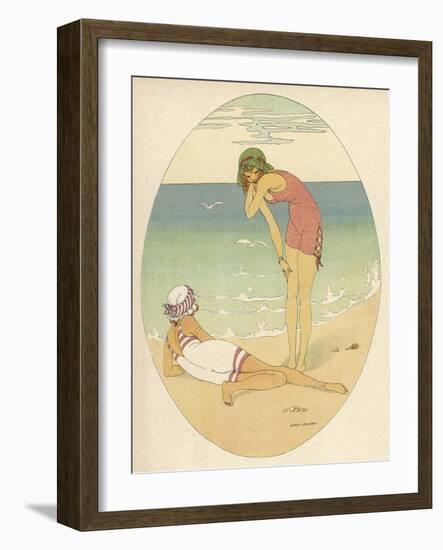 Two Elegant Danish Bathers Relaxing on the Beach-null-Framed Art Print