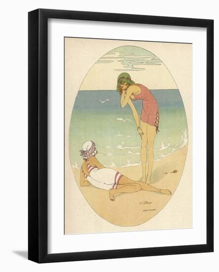 Two Elegant Danish Bathers Relaxing on the Beach-null-Framed Art Print