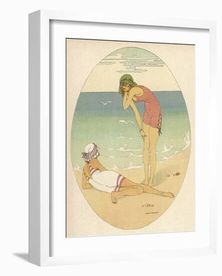 Two Elegant Danish Bathers Relaxing on the Beach-null-Framed Art Print