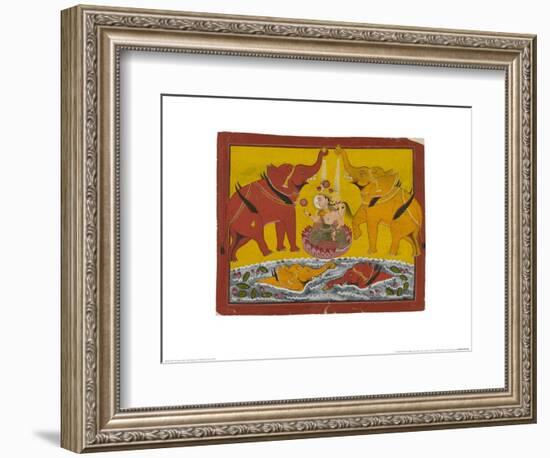 Two Elephants Bathing Gaja Lakshmi-null-Framed Art Print