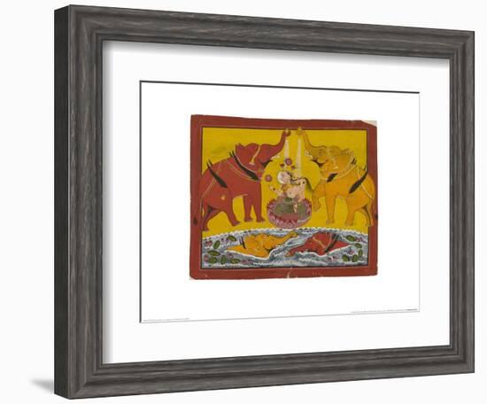 Two Elephants Bathing Gaja Lakshmi-null-Framed Art Print