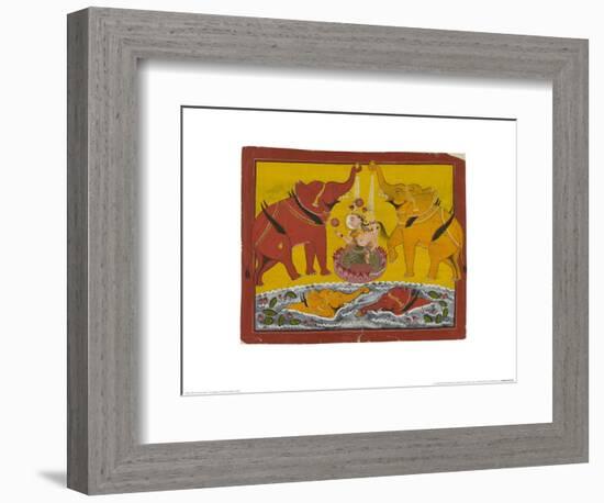 Two Elephants Bathing Gaja Lakshmi-null-Framed Art Print