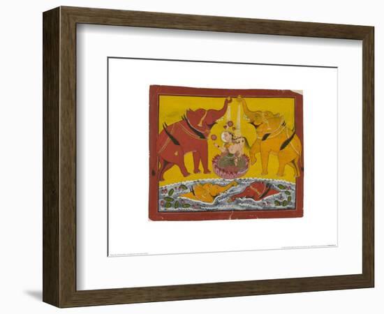 Two Elephants Bathing Gaja Lakshmi-null-Framed Art Print