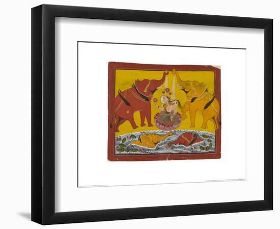 Two Elephants Bathing Gaja Lakshmi-null-Framed Art Print