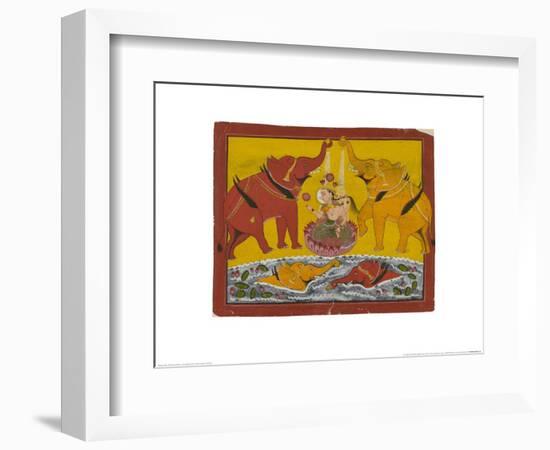 Two Elephants Bathing Gaja Lakshmi-null-Framed Art Print