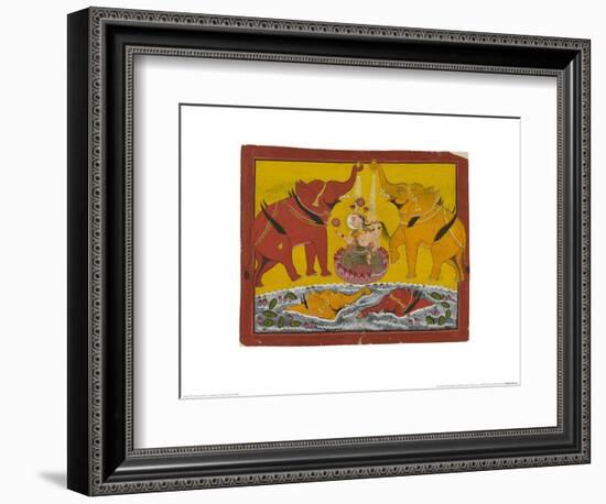 Two Elephants Bathing Gaja Lakshmi-null-Framed Art Print