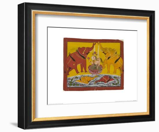 Two Elephants Bathing Gaja Lakshmi-null-Framed Art Print