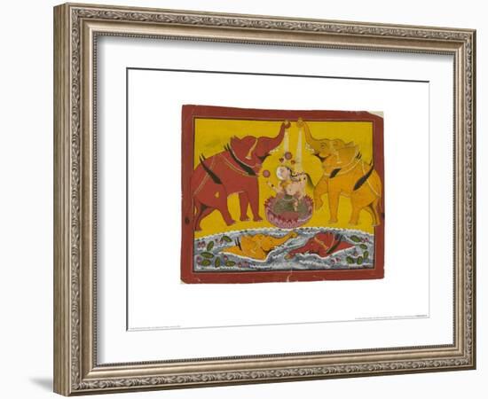 Two Elephants Bathing Gaja Lakshmi-null-Framed Art Print