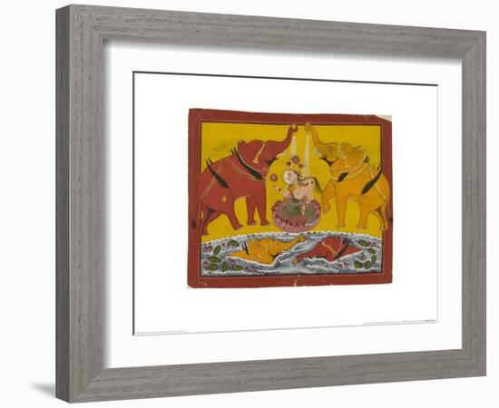 Two Elephants Bathing Gaja Lakshmi-null-Framed Art Print