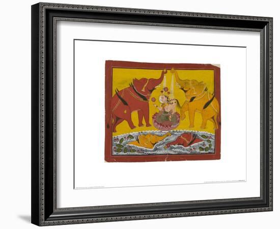 Two Elephants Bathing Gaja Lakshmi-null-Framed Art Print