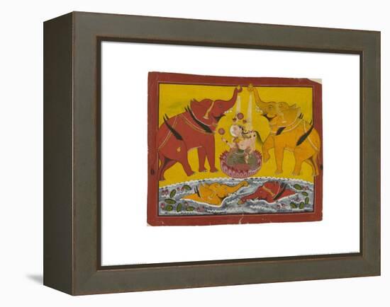 Two Elephants Bathing Gaja Lakshmi-null-Framed Stretched Canvas