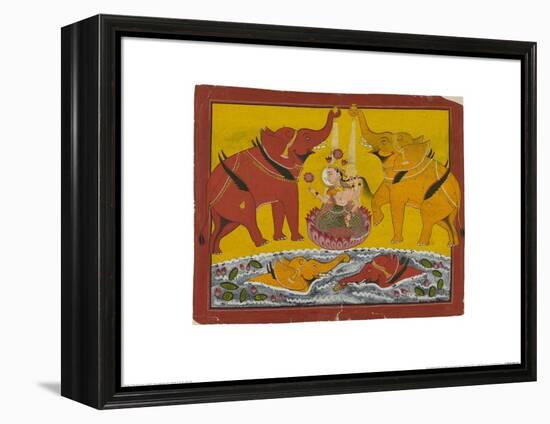 Two Elephants Bathing Gaja Lakshmi-null-Framed Stretched Canvas