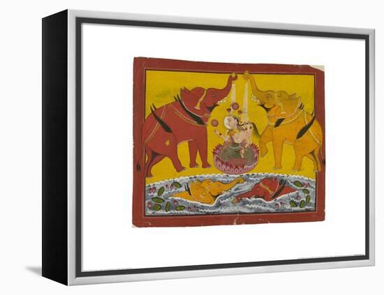 Two Elephants Bathing Gaja Lakshmi-null-Framed Stretched Canvas