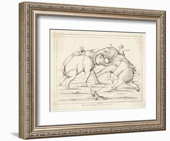 Two Elephants Fighting with Men on Their Backs-Lemaitre-Framed Art Print