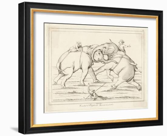 Two Elephants Fighting with Men on Their Backs-Lemaitre-Framed Art Print