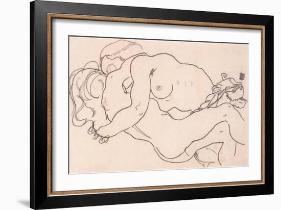 Two Embracing Female Nudes, 1918-Egon Schiele-Framed Giclee Print