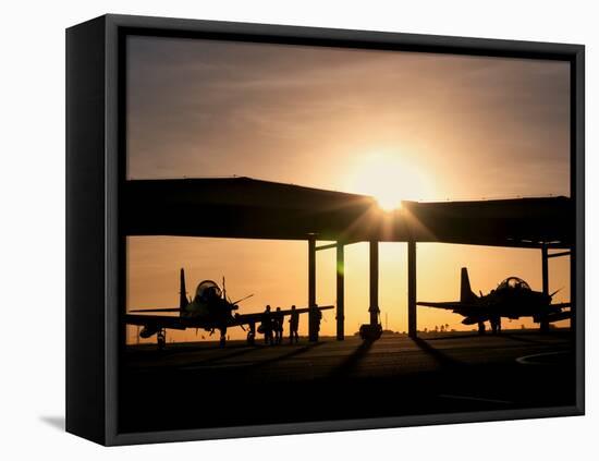 Two Embraer A-29 Super Tucano Aircraft Parked in the Hangar at Natal Air Force Base, Brazil-Stocktrek Images-Framed Premier Image Canvas