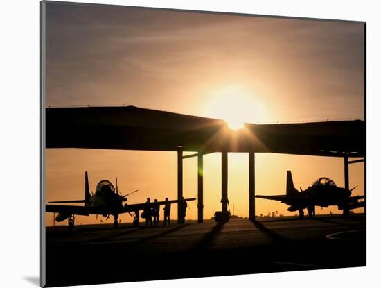 Two Embraer A-29 Super Tucano Aircraft Parked in the Hangar at Natal Air Force Base, Brazil-Stocktrek Images-Mounted Photographic Print