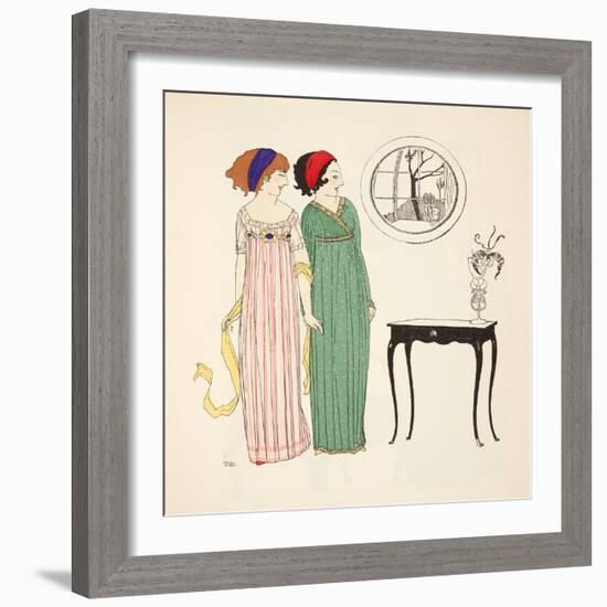 Two Empire Line Day Dresses from 'Les Robes De Paul Poiret' Pub. 1908 (Pochoir Print)-Paul Iribe-Framed Giclee Print