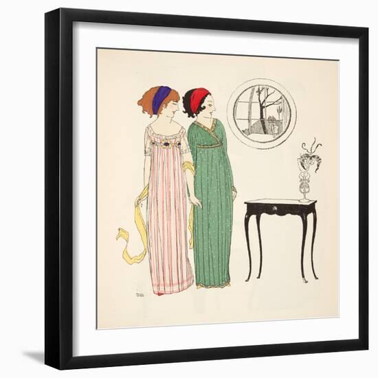 Two Empire Line Day Dresses from 'Les Robes De Paul Poiret' Pub. 1908 (Pochoir Print)-Paul Iribe-Framed Giclee Print