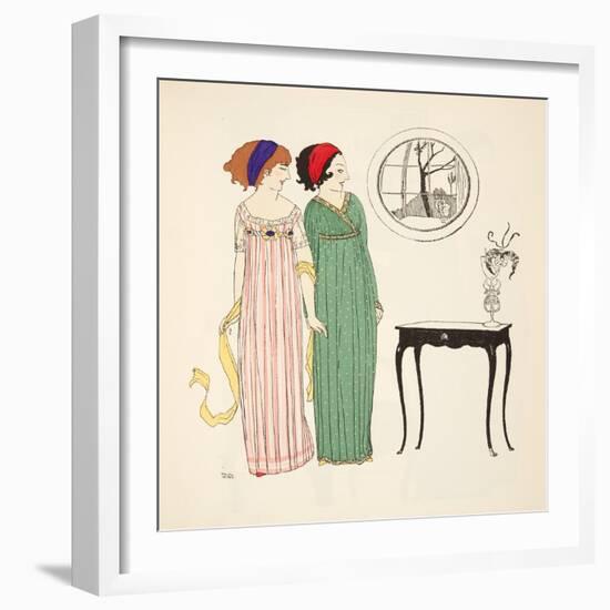 Two Empire Line Day Dresses from 'Les Robes De Paul Poiret' Pub. 1908 (Pochoir Print)-Paul Iribe-Framed Giclee Print