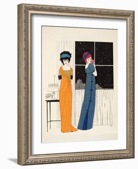 Two Empire Line Dresses from 'Les Robes De Paul Poiret' Pub. 1908 (Pochoir Print)-Paul Iribe-Framed Giclee Print