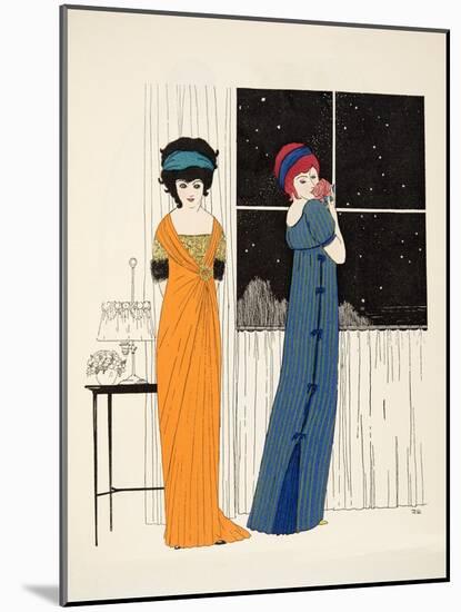 Two Empire Line Dresses from 'Les Robes De Paul Poiret' Pub. 1908 (Pochoir Print)-Paul Iribe-Mounted Giclee Print