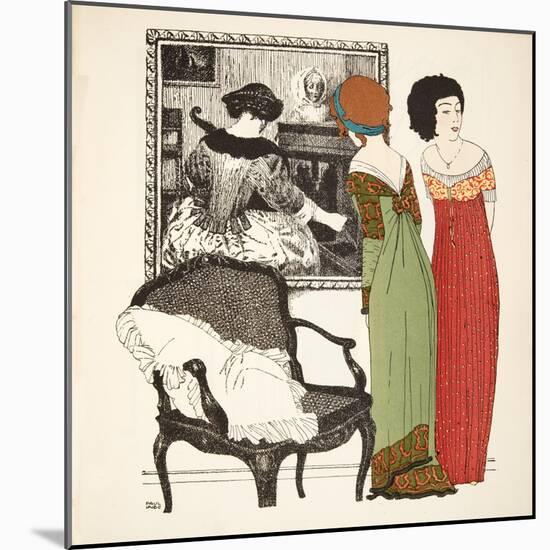 Two Empire Line Dresses from 'Les Robes De Paul Poiret' Pub. 1908 (Pochoir Print)-Paul Iribe-Mounted Giclee Print