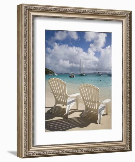 Two Empty Beach Chairs on Sandy Beach on the Island of Jost Van Dyck in the British Virgin Islands-Donald Nausbaum-Framed Photographic Print