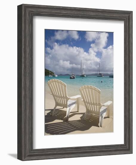 Two Empty Beach Chairs on Sandy Beach on the Island of Jost Van Dyck in the British Virgin Islands-Donald Nausbaum-Framed Photographic Print