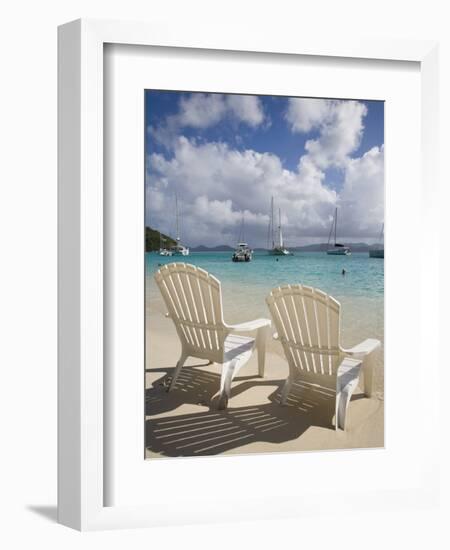 Two Empty Beach Chairs on Sandy Beach on the Island of Jost Van Dyck in the British Virgin Islands-Donald Nausbaum-Framed Photographic Print